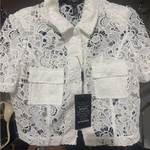 White Floral Lace Crochet Short-Sleeve Jacket